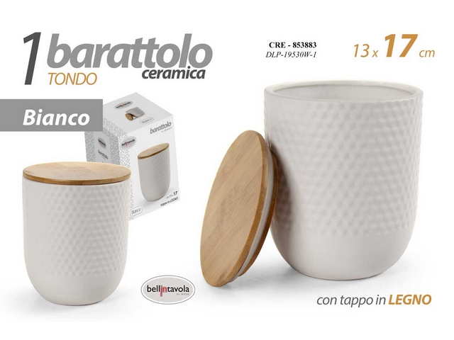 BARATTOLO CERAMICA BIANCO CM.13X13X17 TAPPO LEGNO