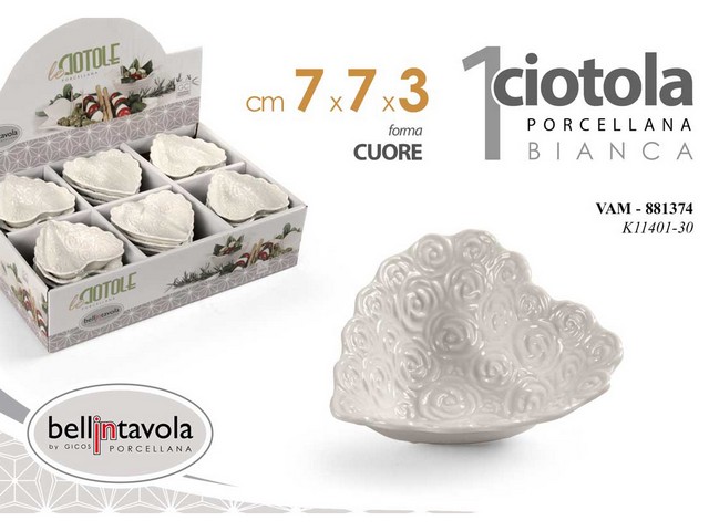 CIOTOLA CUORE BIANCO PORCELLANACM.7X7X2,8