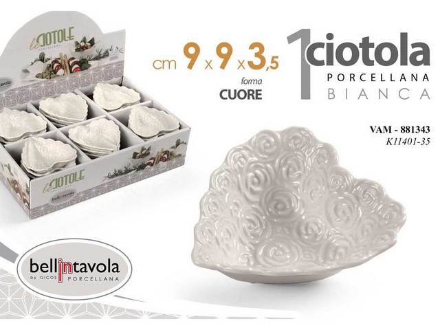 CIOTOLA CUORE BIANCO PORCELLANACM.9X9X3,4