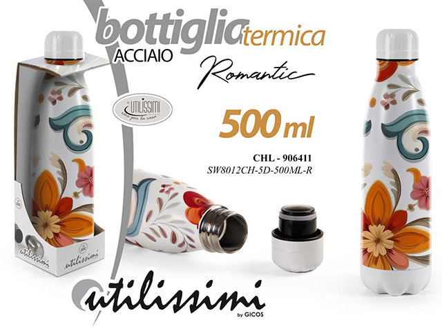 BOTTIGLIA TERMICA ROMANTICA ACCIAIO 500 ML