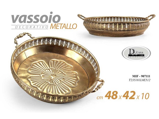 VASSOIO METALLO ORO CM.48X42XH10 C/MANICI