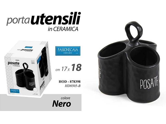 PORTAPOSATE CERAMICA NERA 17X16X18CM