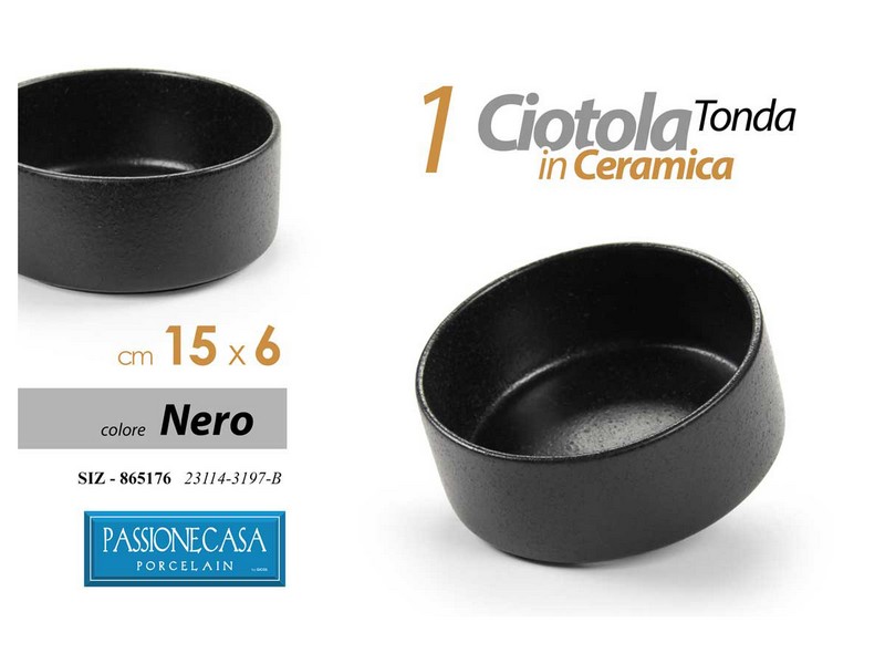 CIOTOLA TONDA NERA CERAMICA CM.15X6