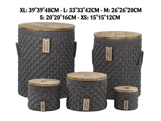 SET 5 CONTENITORI TONDI NATURE GREY FABRICTON 60803