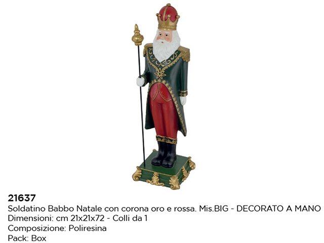 *SOLDATINO BABBONATALE CON CORONA ORO/ROSSA CM.21X21XH72 21637