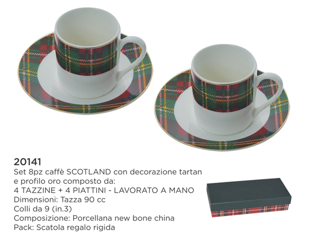 *TAZZA CAFFE 4 PZ C/PIATTO SCOTLAND  20141