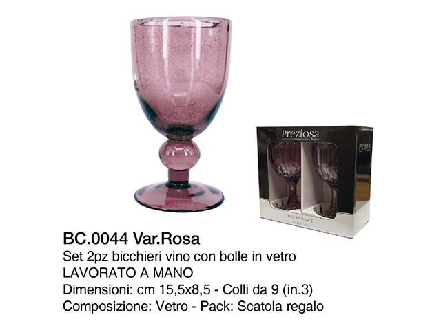 *BICCHIERI C/2 VINO C/BOLLE BC.0044 ROSA