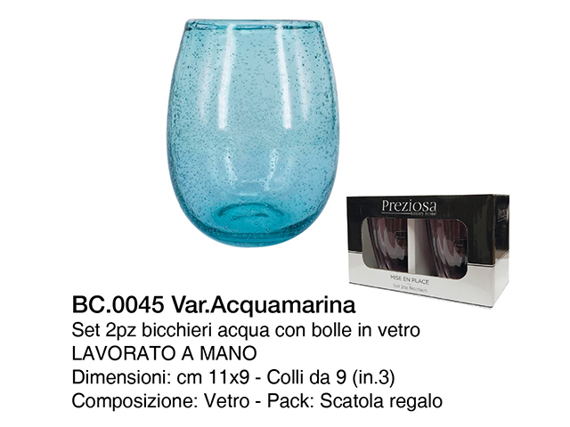 *BICCHIERI C/2 ACQUA C/BOLLE BC.0045 ACQUAMARINA