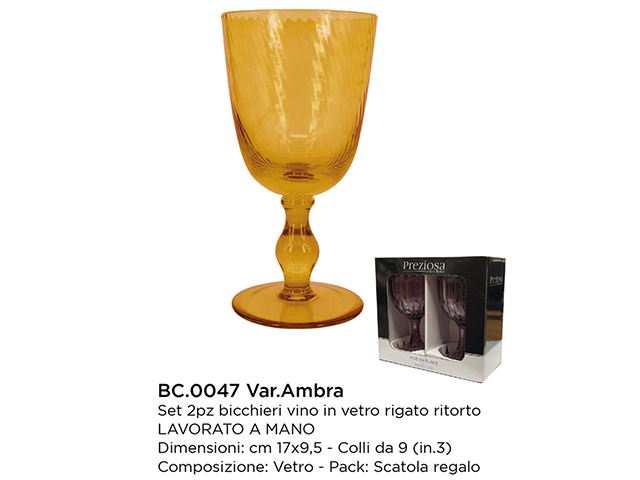*BICCHIERI C/2 VINO C/BOLLE BC.0047 AMBRA