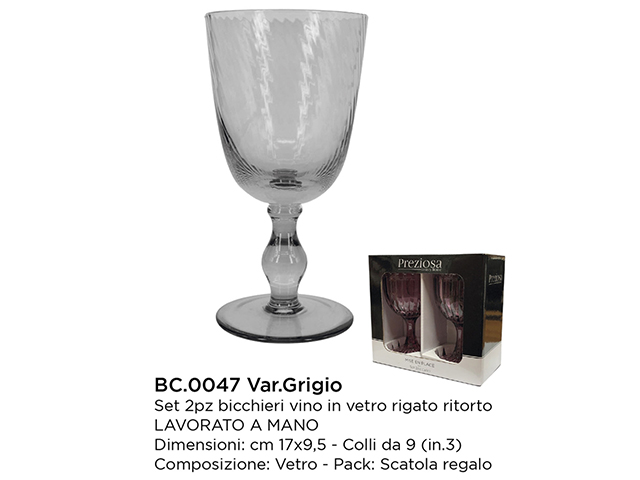 *BICCHIERI C/2 VINO C/BOLLE BC.0047 GRIGIO