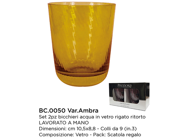 *BICCHIERI C/2 ACQUA RIGATO BC.0050 AMBRA