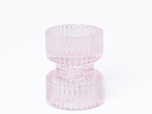 PORTACANDELA VETRO RIGATO ROSA 6X8CM