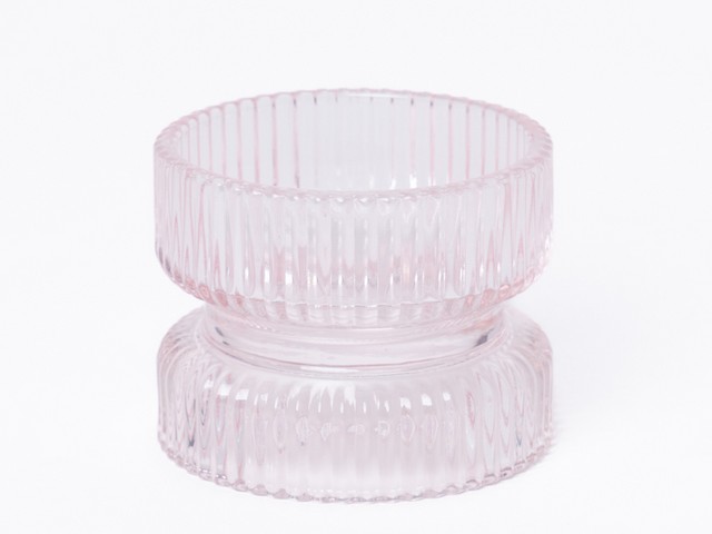 PORTACANDELA VETRO RIGATO ROSA 9X7CM