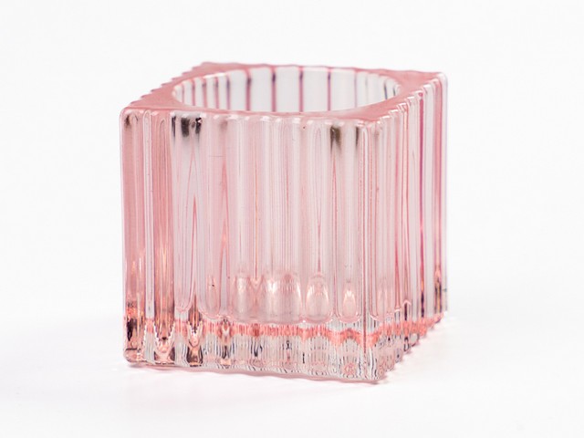 PORTATEALIGHT VETRO RIGATO ROSA5X5CM