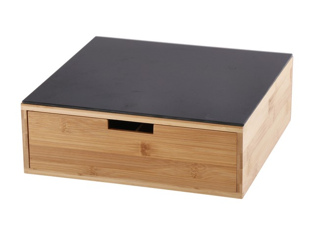 PORTACIALDE LEGNO E VETRO NERO     32X30XH11 119020