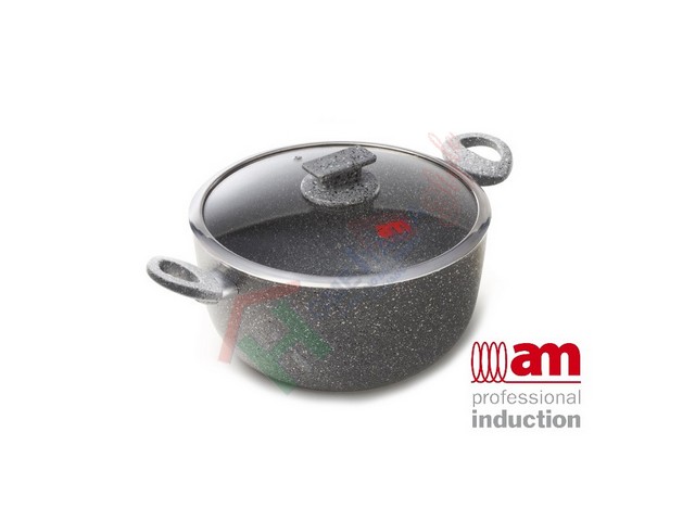 REGINA DI PIETRA CASSERUOLA CM.26 COP.VETRO 2/MAN. INDUZIONE