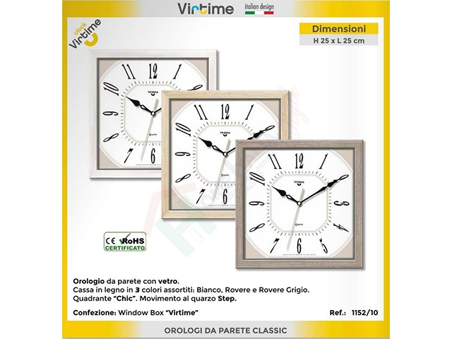 OROLOGIO LEGNO 25X25CM 1152/10