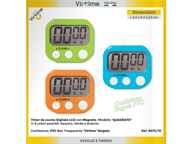 TIMER CUCINA LCD QUADRATO CON MAGNETE 3 COL. ASS.8073/10