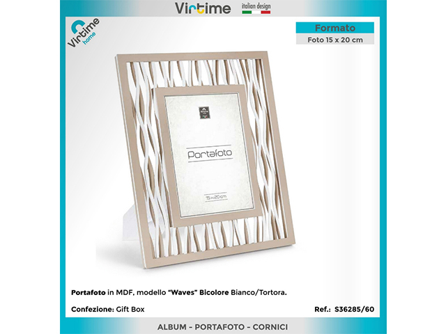 PORTA FOTO MDF\"WAVES\"BICOLOR 15X20CMB.COeGRIGIS36285/60\"