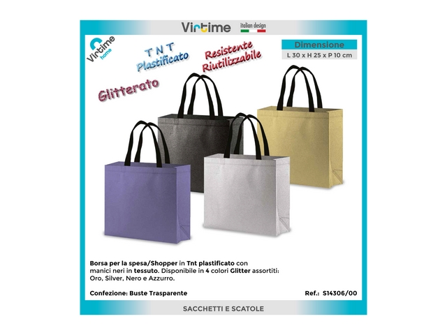 SHOPPING BAG TNT PLAST H25X30X10 CM GLITTER 4AS S14306/00