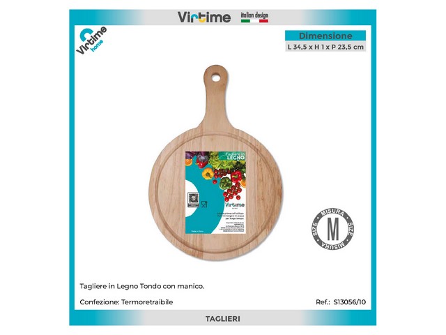 TAGLIERE LEGNO 23.5X34.5X1CM TONDO C/MANICO S13056/10