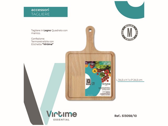TAGLIERE LEGNO 34.5X24.5X1CM QUADRO C/MANICO S13058/10