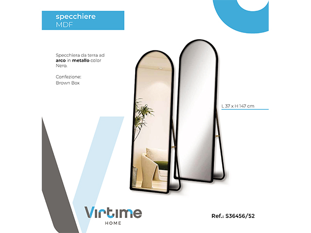 SPECCHIO C/CORNICE METALLO STONDATO 37X147 CM NERO S36456/52