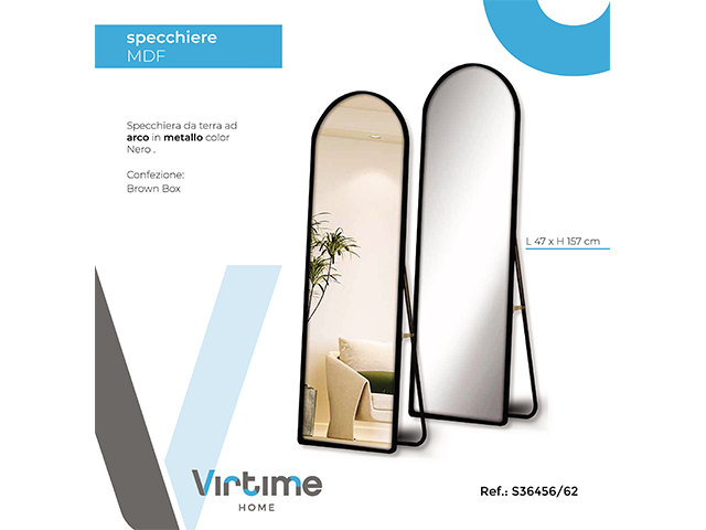 SPECCHIO C/CORNICE METALLO STONDATO 47X157 CM NERO S36456/62