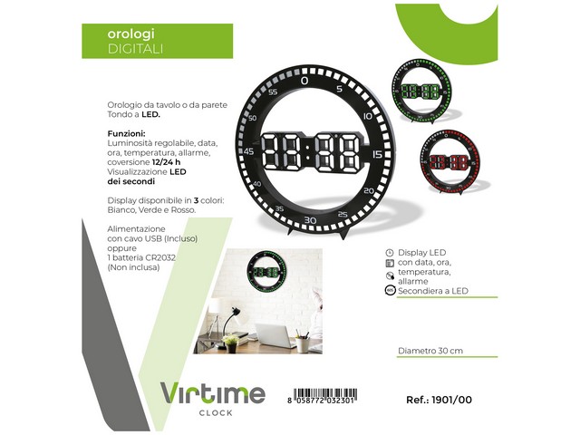 OROLOGIO PARETE LED 30X30X5.1CM1901/00
