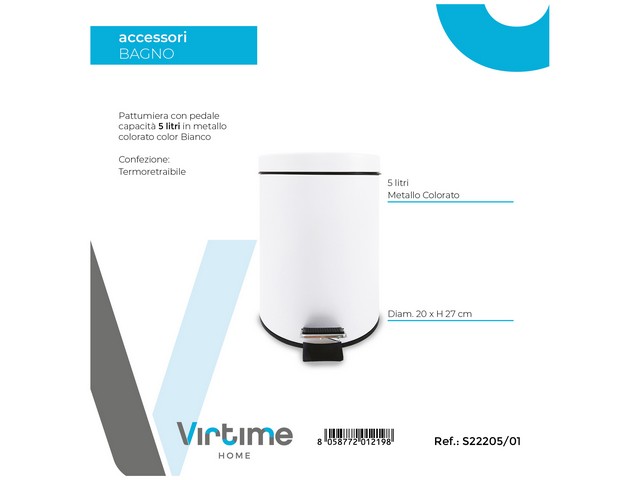 PATTUMIERA A PEDALE 5 LT BIANCOS22205/01