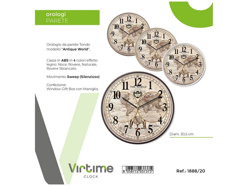 OROLOGIO ABS D.30 CM SWP MVT EFF.LEGNO WORLD ASSORTITI 1888/20